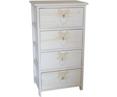 King Home C656114 Cassettiera 4 Cassetti con Cuore Washed in Legno di Paulownia, Bianco, 40X29X73H