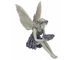 Design Toscano La fatina dei girasoli Mangiatoia per uccelli statua giardino, poliresina, pietra bicolore, 51 cm