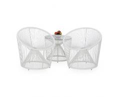 Relaxdays Set 2 pezzi poltrone Deluxe RAYA, Messico anni 60, materiale plastico, sedie da giardino, balcone, vintage, bianco