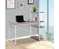 Homcom Scrivania Tavolo da Ufficio con Scaffalatura, Noce e Bianco, 120 x 64 x 121 cm