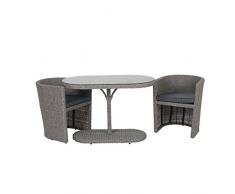 greemotion Set giardino 3 pezzi modello “Kuba”, set giardino balcone tavolo e 2 sedie polyrattan, set esterno 3 pezzi, grigio