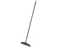 Fiskars Rastrello Universale da Giardino con 12 curvi, Larghezza: 41 cm, Denti in Acciaio temprato/Manico in Alluminio, Nero/Arancione, Solid, 1003466