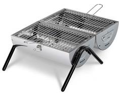 Enders Barbecue hohlz Carbone Dallas 2.0, TÜV GS, Barbecue, Picnic, Barbecue Portatile Mini Barbecue A Carbonella, Balcone Griglia in Acciaio Inox, Legno, Carbone, Argento