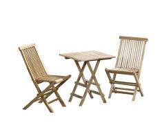 CHICREAT - Set da giardino in legno di teak, 3 pezzi, tavolo pieghevole di forma rettangolare di circa 40 x 60 cm e sedie pieghevoli