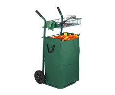 Relaxdays Carrello da Giardino, Maxi Trolley con Sacco, 70 l, 1 Cestello, Ruote in Gomma Piena, Pieghevole, Verde