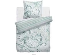 Heckett Lane - Biancheria da letto double-face, 100% cotone makò satinato Senna, 135 x 200 cm (80 x 80 cm), colore: Verde
