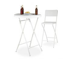 Relaxdays 10020759_49 Tavolo Alto Pieghevole Rotondo, Bianco, 80x80x110 cm