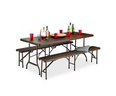 Relaxdays Set Gazebo Effetto Legno, Pieghevole, Struttura Metallica, Maniglia per Trasporto, plastica, Marrone