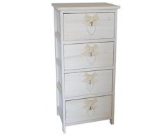 King Home C656119 Cassettiera 4 Cassetti con Cuore Washed in Legno di Paulownia, Bianco, 26X32X81H