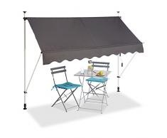 Relaxdays 10023701_832 Tenda da Sole per Balcone a Manovella Regolabile Resistente agli UV Poliestere Larghezza 250 cm Grigio