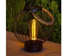 Noma Black Metal Rotondo in Stile Lanterna con filamento LED Lampadina, 25 cm, Taglia Unica