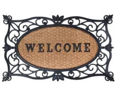 Esschert Design - Zerbino in Gomma a Lavorazione Artistica, Inserto Centrale in Fibre di Cocco Decorato con Scritta Welcome, da Circa 75 x 45 cm, Colore: Nero/Naturale Cocco
