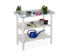 Relaxdays, Bianco Scaffale per Piante, con Ripiani in Legno, Piano Lavoro in Metallo, da Giardino o Balcone, 86x92x41 cm