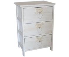 King Home C656113 Cassettiera 3 Cassetti con Cuore Washed in Legno di Paulownia, Bianco, 40X29X58H
