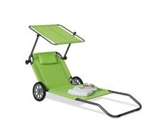 Relaxdays 10020996_53 Lettino da Spiaggia con Ruote Sdraio Prendisole Pieghevole con Parasole Schienale Regolabile max.120 kg Verde