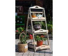 Home&Decorations Supporto Pieghevole per Fiori Color Legno Chiaro - Porta-vasi a 3 livelli per Giardino, Balcone, Terrazza, Interno ed Esterno