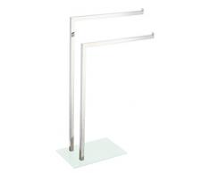 King Home P1407429/B Piantana Portasciugamani 2 Bracci Base in Vetro, Bianco, 45X20X69H