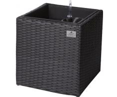Gartenfreude Secchio per pianta da Giardino in polyrattan, incl. Elemento in plastica e Sistema per innaffio per Interno ed Esterno, Antracite, 36 x 36 x 36 cm