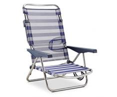 Solenny 50001072725168 – Sedia da spiaggia con 4 posizioni blu e bianco con manici e gambe pieghevoli sullo schienale