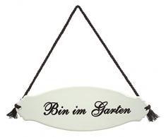 Dehner Targa da Giardino con la Scritta Bin im Garten, ca. 30,5 x 10,5 x 0,3 cm, Acciaio, Bianco/Beige.