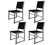 Chicreat, poltrone da giardino, set da 4, in tessuto e alluminio, argento/nero
