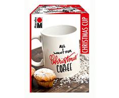 Marabu 0123000000103 - Set di Tazze Natalizie in Porcellana e Vetro, 1 Tazza in Porcellana Bianca + 2 pastelli in Porcellana e Vetro da 1-2 mm in Ciliegia e Nero