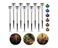 Relaxdays Set da 10 Lampade Solari a LED Impermeabili, per Giardino Terrazza in Acciaio Inox, Cambio di Colore, Argento