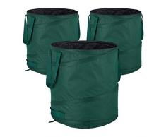 relaxdays Sacchi per Foglie Pop Up, Set da 3, per Fogliame e Rifiuti da Giardino, 85 l, Autoportanti, ∅: 46 cm, Verdi, Verde