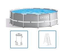 Intex 366X99 Prisma Frame Piscina Fuoriterra Rotonda, Grigio