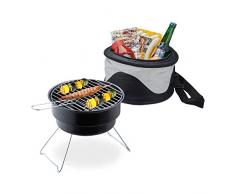 Relaxdays, Nero Griglia Portatile con Borsa Refrigerante, Barbecue Pieghevole da Viaggio, Ø 26cm,BBQ Campeggio & Festival