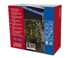 Konstsmide 3730-100 - Catena luminosa LED con interruttore on/off e sensore luminoso, timer per 6 e 9 ore, adatta a esterni (IP44), 240 diodi a luce bianca calda, funzionamento a batteria, con cavo nero, scatola bianca, 4 pile da 1,5 V escluse
