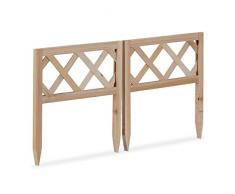 Relaxdays 10023157_303 Set di 2 Bordure per Aiuole Legno Decorazione da Giardino Recinzione Bassa con Paletti Ampliabile 30x30 cm Beige