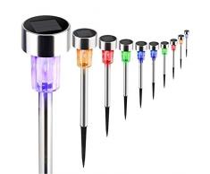 Bakaj Lampade da Giardino ricarica solare Paletti solari Tecnologia LED Luce con Crepuscolare, Luci per Sentieri, Prato Inglese, Segnapassi, Cortile, Passaggio pedonale (10 X Multicolor)