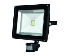 Perel LEDA3005WW-BP Faretto LED per Esterni con sensore PIR-50 W epistar chip-3000 K, Nero, 29x29.5x14.5 cm