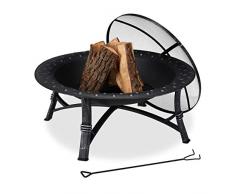 Relaxdays, Giardino Braciere con Protezione per Scintille, Giardino & Terrazza, con Attizzatoio, Esterno, Outdoor, HxD 52x90, Nero