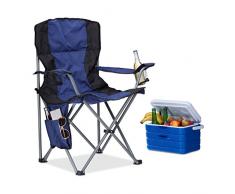 Relaxdays 10021003 Sedia da Campeggio Pieghevole, con Porta-bevande, Schienale e Braccioli, HxLxP: 93x77x52 cm, Blu-Nero