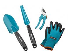 Equipaggiamento di base GARDENA: Kit per giardino da 4 pezzi, forbici universali, stabile trapiantatore, estirpatore, guanti da giardino (8965-30)