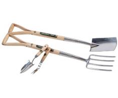 Draper 10347 Expert - Kit Attrezzi da Giardinaggio con 1 forcone in Acciaio Inox, 1 Vanga, 1 trapiantatoio e 1 sarchio con Manici in Frassino Certificato FSC