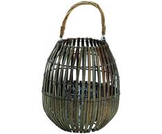 King Home L1766340 Lanterna Bamboo Grey con Bicchiere, Grigio, Ø 25Xh 40