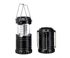 Relaxdays Set da 2 Lampade a LED da Campeggio, Lanterne Pieghevoli, da Appendere, 30 LEDs, a Batteria, Nero
