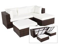 OUTFLEXX Set di mobili da Giardino in polyrattan con Funzione boxfu incl. 2 Sgabelli, per 5 PERS, Marrone Marmorizzato