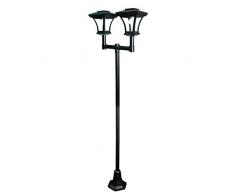 GardenKraft 19510 19510-Lampada Solare a Doppia Testa, 1,8 m, Decorativa per Esterni, 12 luci a LED, Illuminazione Tradizionale da Giardino, Resistente alle intemperie, Colore Nero, Bianco, 1