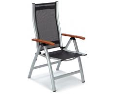 sun garden GFA-COC-1447 Poltrona Pieghevole in Legno Puro di eucalipto Certificato FSC, Colore: Argento/Nero