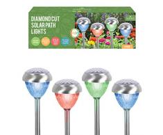 Luci di segnalazione a LED GardenKraft 14430 Benross, in acciaio inossidabile, ad energia solare, a colori variabili, 4 pezzi