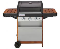 Campingaz 3 Series Woody L Grill Barbecue a Gas con 3 Bruciatore, 9.6 kW di Potenza, Sistema InstaClean EasyCleaning, Griglia e Piastra in Acciaio, 2 Tavoli a Lato, Nero/Marrone, 125 x 66 x 142 cm