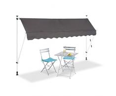 Relaxdays 10023701_833 Tenda da Sole per Balcone a Manovella Regolabile Resistente agli UV Poliestere Larghezza 300 cm Grigio