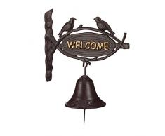 Relaxdays 10022945 Campanella per Porta in Ghisa Welcome Stile Antico Lettere Dorate Targa e Uccellini Casa & Giardino Marrone Scuro