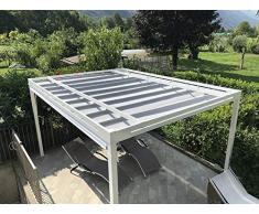 QEEQ.IT Bianca pergola Retrattile 4x3-struttura Antracite-Telo Grigio Alluminio