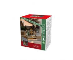 Konstsmide 3230-100 - Casetta in Legno con Tetto Marrone, per Uso Interno (IP20), 4 diodi Bianco Caldo, Funzionamento a Batteria: 3 x AA 1,5 V (escl.)