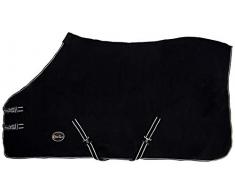 Tappeto da viaggio in pile nero con pettine per cavalli e pony show.